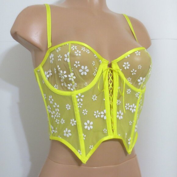 Savage X Fenty Other - Savage X Fenty Puff Daisy Unlined Bustier Mesh Yellow White M